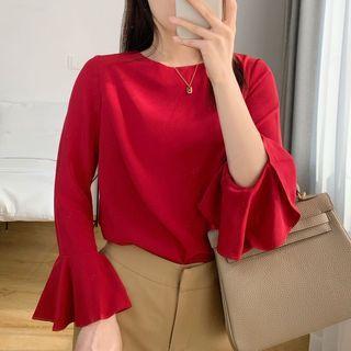 Flare-sleeve Plain T-shirt