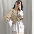 Mock Two-piece Plaid Panel Tie-strap Shirt Plaid - Khaki - One Size