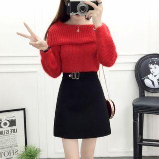 Set: Cold Shoulder Sweater + A-line Skirt