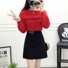 Set: Cold Shoulder Sweater + A-line Skirt