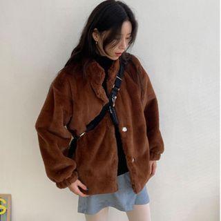 Plain Snap-button Fleece Jacket
