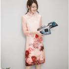 Floral Print Mandarin Collar 3/4 Sleeve Dress