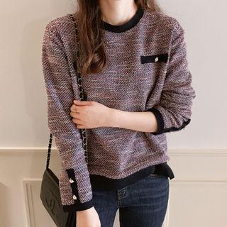 Button-detail Textured Glittered Top