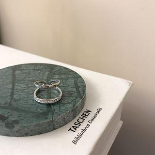 Rhinestone Layered Open Ring E257 - 1pc - Silver - One Size