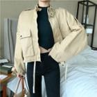 Long-sleeve Plain Light Jacket Khaki - One Size