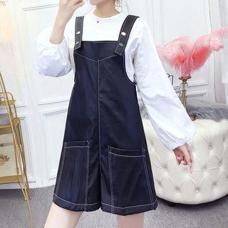 Set: Tie Back Blouse + Pocket Detail Jumper Shorts