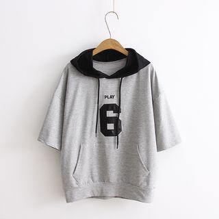 Number Applique Hooded Short-sleeve T-shirt