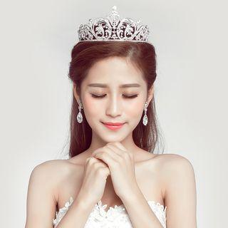 Bridal Set: Rhinestone Crown + Clip-on Earrings