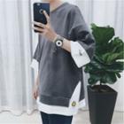 Mock Two-piece Smiley Face Embroidered Elbow-sleeve T-shirt