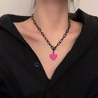 Heart Necklace Pink Heart - Black - One Size