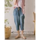 Drawstring-waist Cropped Harem Jeans Blue - One Size