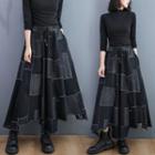 Irregular Denim Midi A-line Skirt Black - One Size