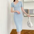 Medium Long Ice Silk Diagonal Neckline Bodycon Dress