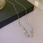 Rhinestone Butterfly Necklace White - One Size