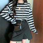 Drawstring Striped Sweatshirt