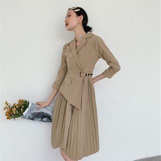 3/4-sleeve Midi A-line Pleated Skirt