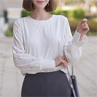 Lace-sleeve Keyhole-back Top