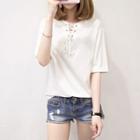 Elbow-sleeve Lace-up Top
