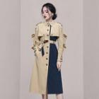 Two-tone Single-breasted Long Trench Coat