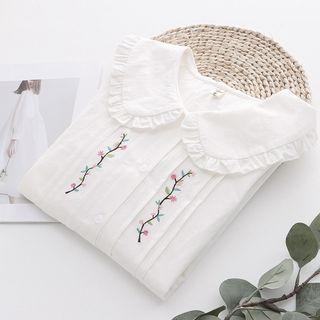 Puff-sleeve Floral Embroidered Ruffle Blouse