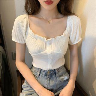 Lettuce Edge Square-neck Puff-sleeve Top