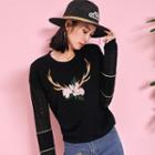 Lace Panel Flower Embroidered Pullover