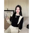 Lettering Two-tone Crop Knit Top / Mini Sheath Dress