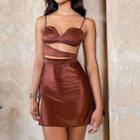Set: Strappy Cropped Camisole Top + Side-slit Mini A-line Skirt