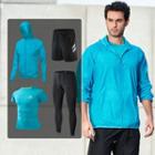 Sports Set: Short-sleeve T-shirt + Shorts + Leggings + Hooded Jacket