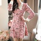 Contrast-collar Pleated Floral Minidress