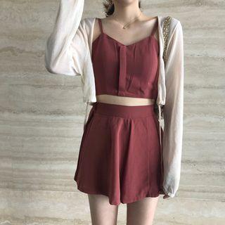 Spaghetti Strap Cropped Top / High-waist Shorts / Cropped Cardigan / Set