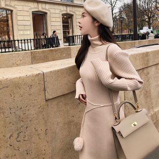 Plain Turtle-neck Slim-fit Knit Dress