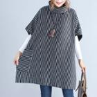 Striped High-neck Elbow-sleeve Pullover