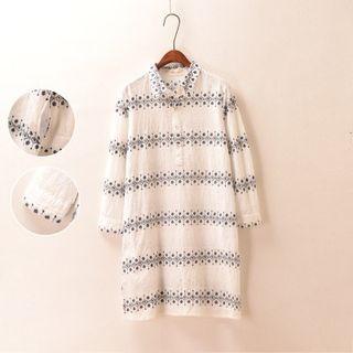 Embroidered 3/4-sleeve Shirtdress