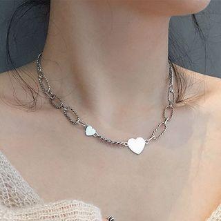 925 Sterling Silver Heart Necklace Xl0427 - Marcasite Sterling - One Size