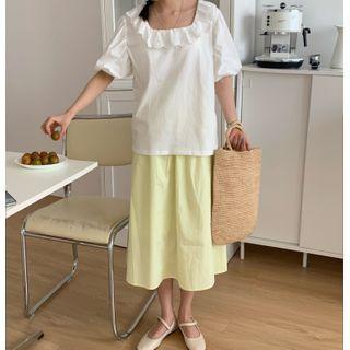 Puff-sleeve Lace Trim T-shirt White - One Size