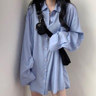 Lapel Long-sleeve Medium Long Shirt