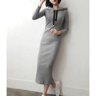 Hooded Ribbed Knit Dress