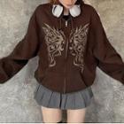Long Sleeve Vintage Printed Loose-fit Zip-up Jacket