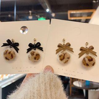 Bow Leopard Print Pom Pom Dangle Earring