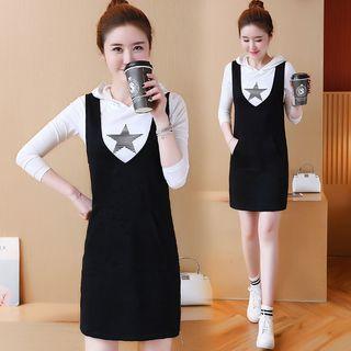 Set: Star Print Hoodie + Pinafore Dress