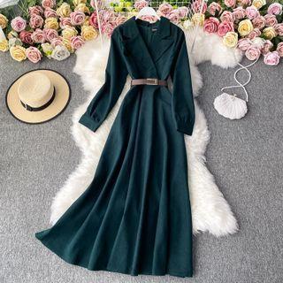 Lapel Corduroy Maxi Dress