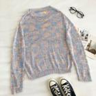 Color-block Crewneck Long-sleeve Long-sleeve Knit Top Purple - One Size