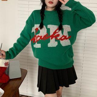 Round-neck Lettering Long-sleeve Knit Top