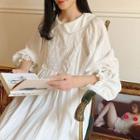 Collared Long-sleeve Midi Sleep Dress