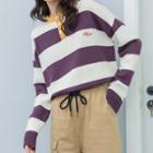 Lettering Embroidered Striped Sweater