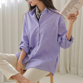 Colored Tab-sleeve Cotton Shirt