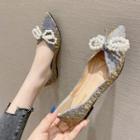 Pointed Faux Pearl Bow Flats