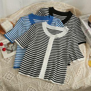 Striped Button-up Crop T-shirt