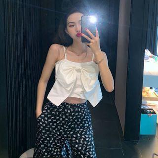 Bow Vest Top / High Waist Wide Leg Floral Pants